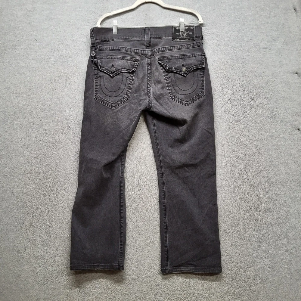 True Religion Men Jeans 33 Gray Denim Ricky Relaxed Straight Logo 25